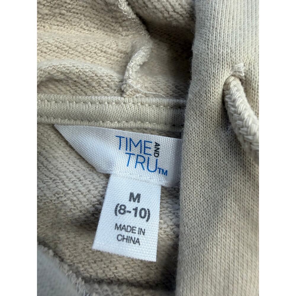 Time and Tru Womens Sz M Tan Crochet Knit Sleeve Hoodie Hooded Sweatshirt - Picture 4 of 8